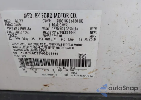 2017 Ford Explorer Xlt z USA, uszkodzony, nr VIN 1FM5K8D89HGD95115